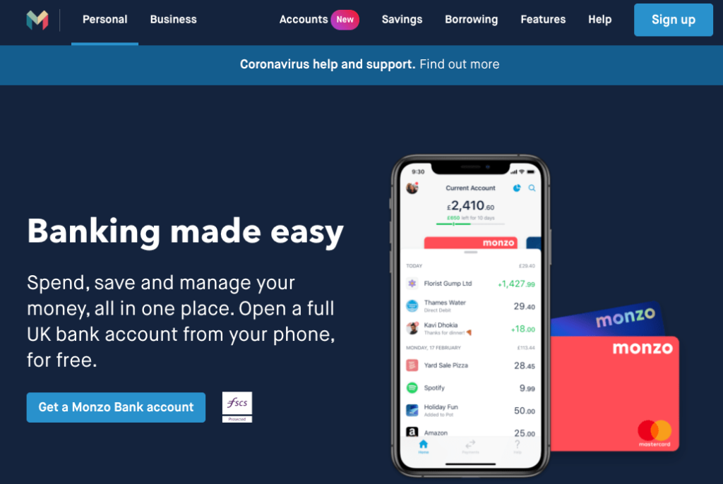 Monzo banking app